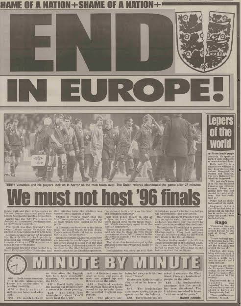 The Lansdowne Road Riot: Why England v Ireland 1995 Was Abandoned end in europe news cutting ireland v england 1995